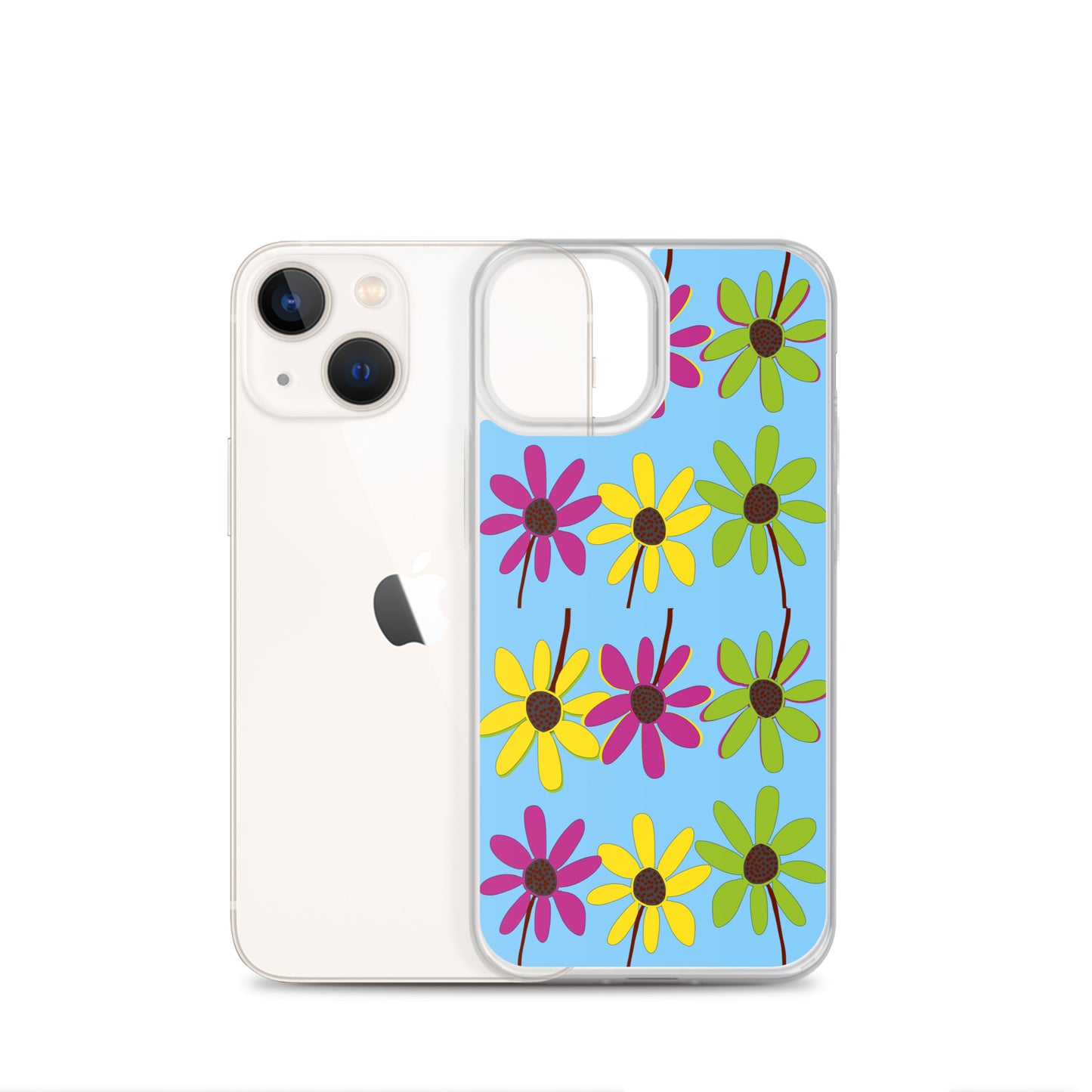 iPhone Colourful Hand Drawn Flower Petals Sky Blue Case