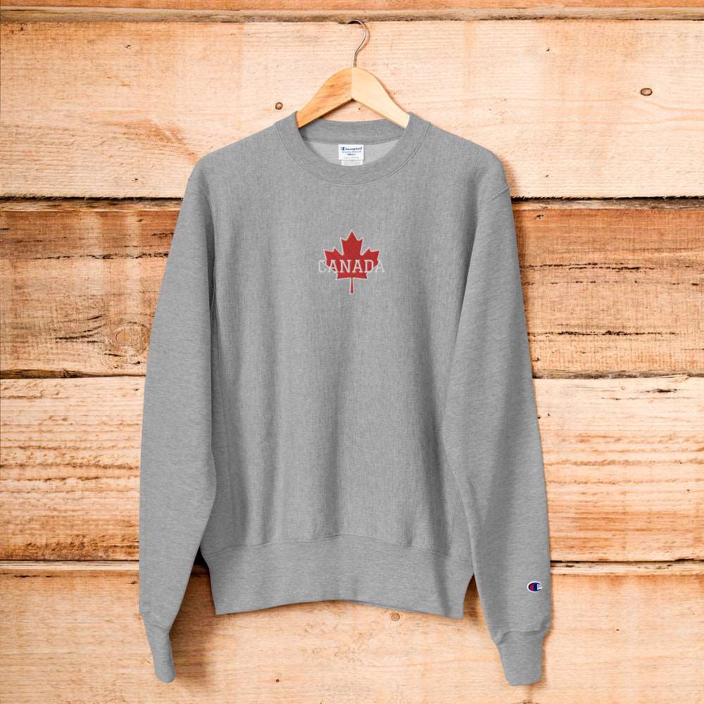 Champion Embroidered CANADA And Maple Leaf On Center Chest Sweatshirt TeeSpect