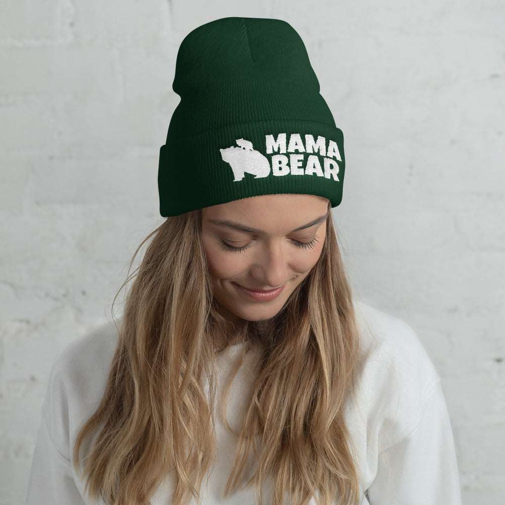 Bold MAMA BEAR Embroidery Cuffed Beanie TeeSpect