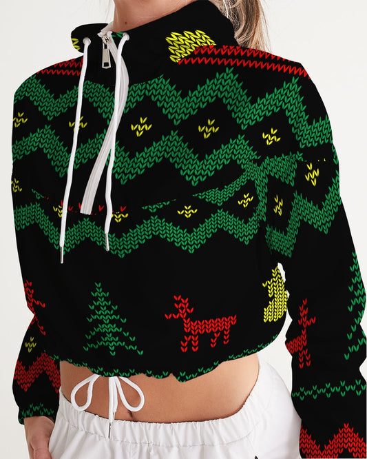 Christmas Merry Sweatshirt (Sweater) Black Women's Cropped Windbreaker TeeSpect
