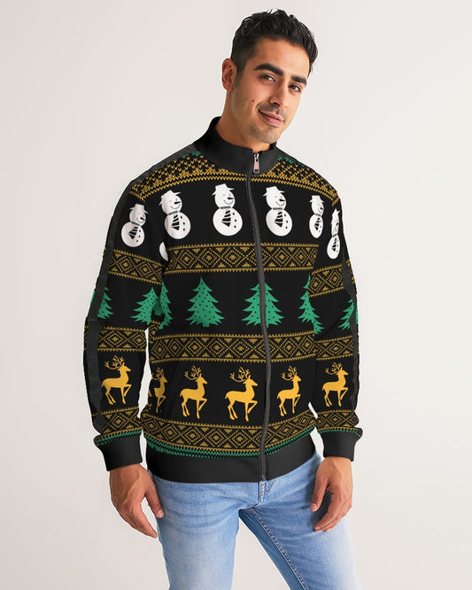 Snowman Tree Wonderland Black Men's Stripe-Sleeve Track Jacket TeeSpect