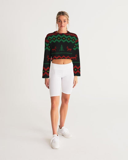 Christmas Merry Sweatshirt (Sweater) Black Women's Cropped Sweatshirt TeeSpect