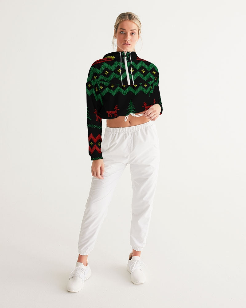 Christmas Merry Sweatshirt (Sweater) Black Women's Cropped Windbreaker TeeSpect