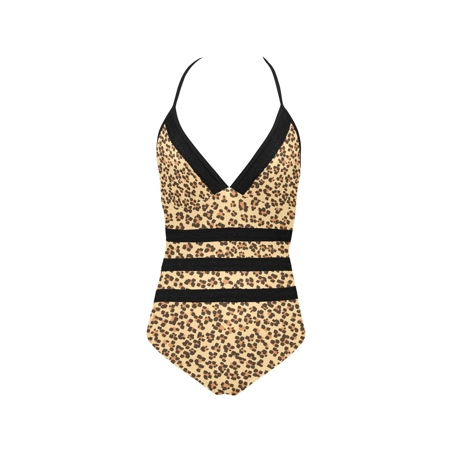 Leopard On Lace Band Embossing Swimsuit