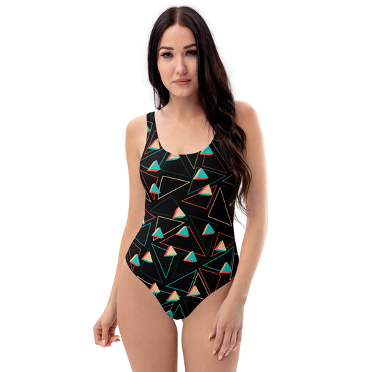 Triangular Candied Black One-Piece Swimsuit TeeSpect