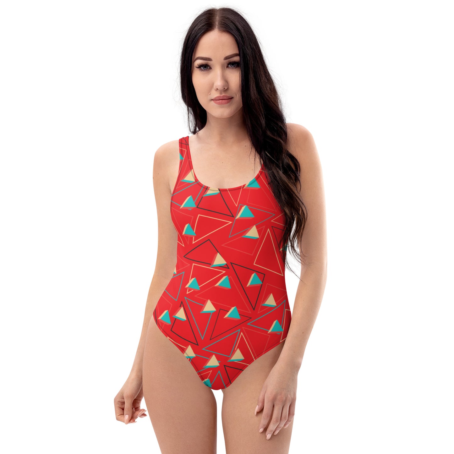 Triangular Candied Red One-Piece Swimsuit TeeSpect