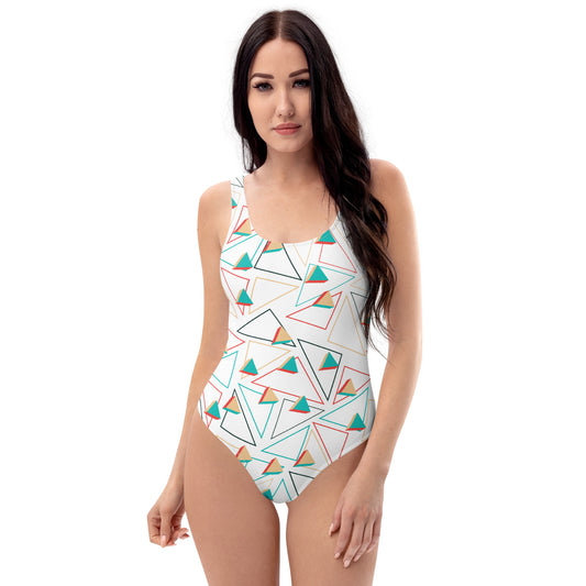 Triangular Candied White One-Piece Swimsuit TeeSpect
