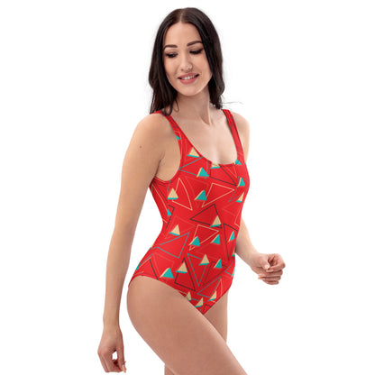 Triangular Candied Red One-Piece Swimsuit TeeSpect