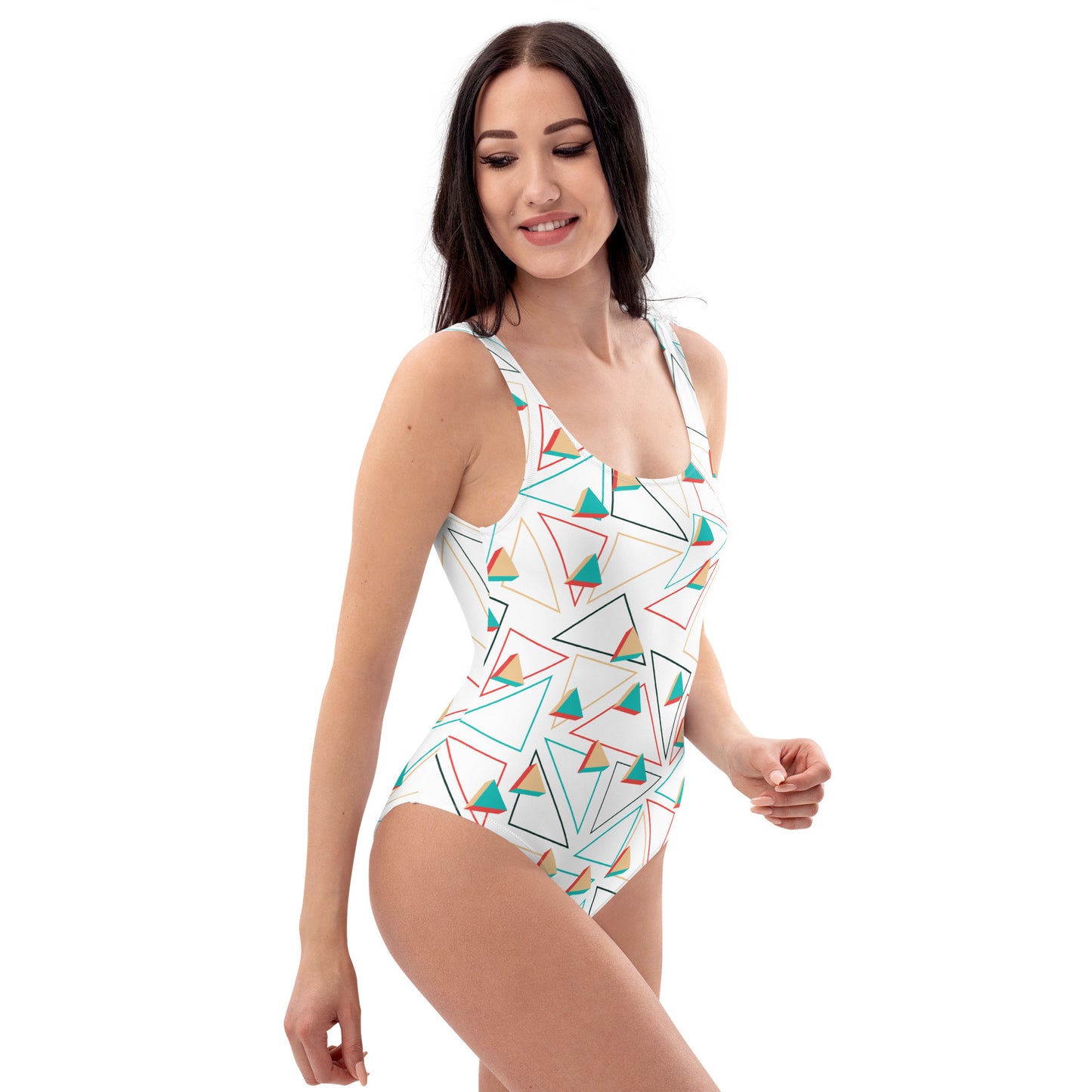 Triangular Candied White One-Piece Swimsuit TeeSpect