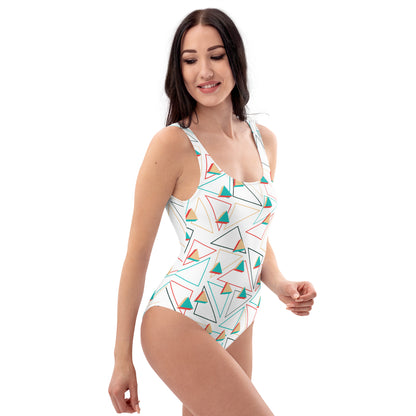 Triangular Candied White One-Piece Swimsuit TeeSpect