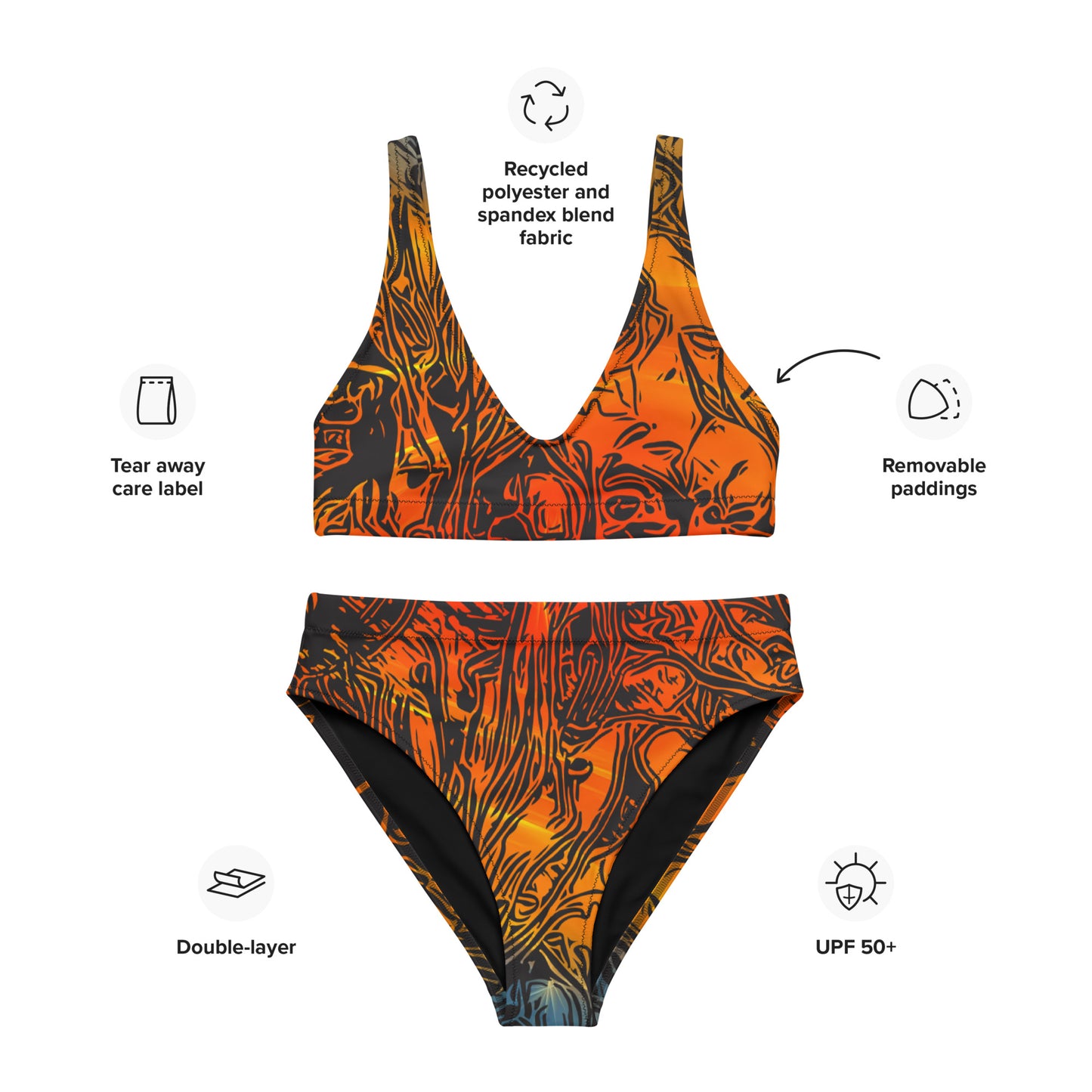 Grosvenor Night Orange Recycled High-Waisted Bikini
