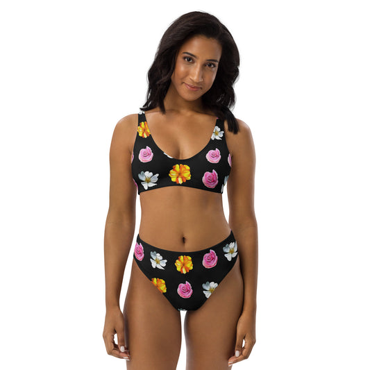 Summer Floral Clips Recycled High-Waisted Bikini