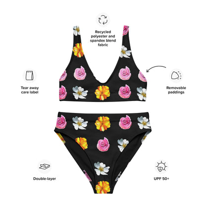 Summer Floral Clips Recycled High-Waisted Bikini