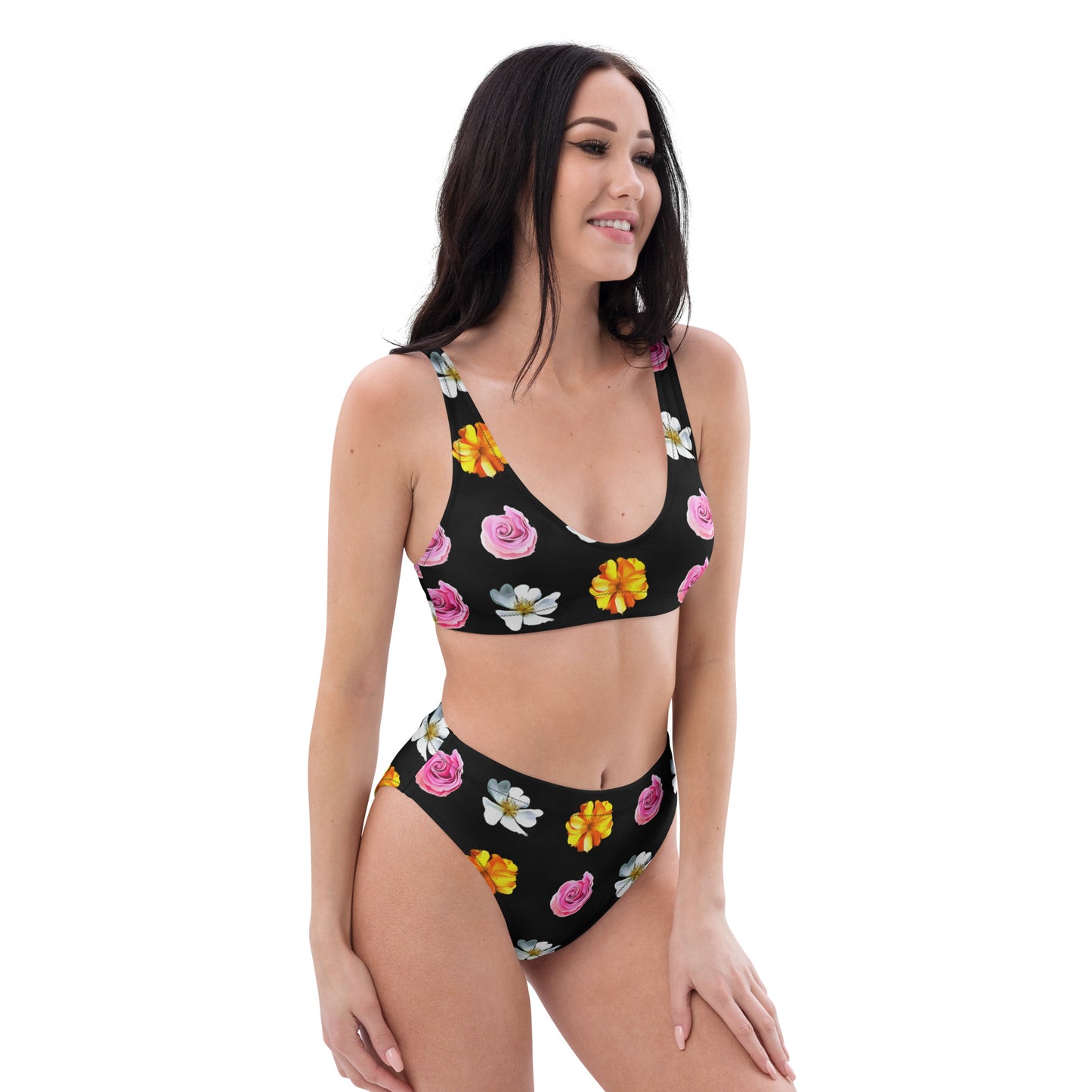 Summer Floral Clips Recycled High-Waisted Bikini