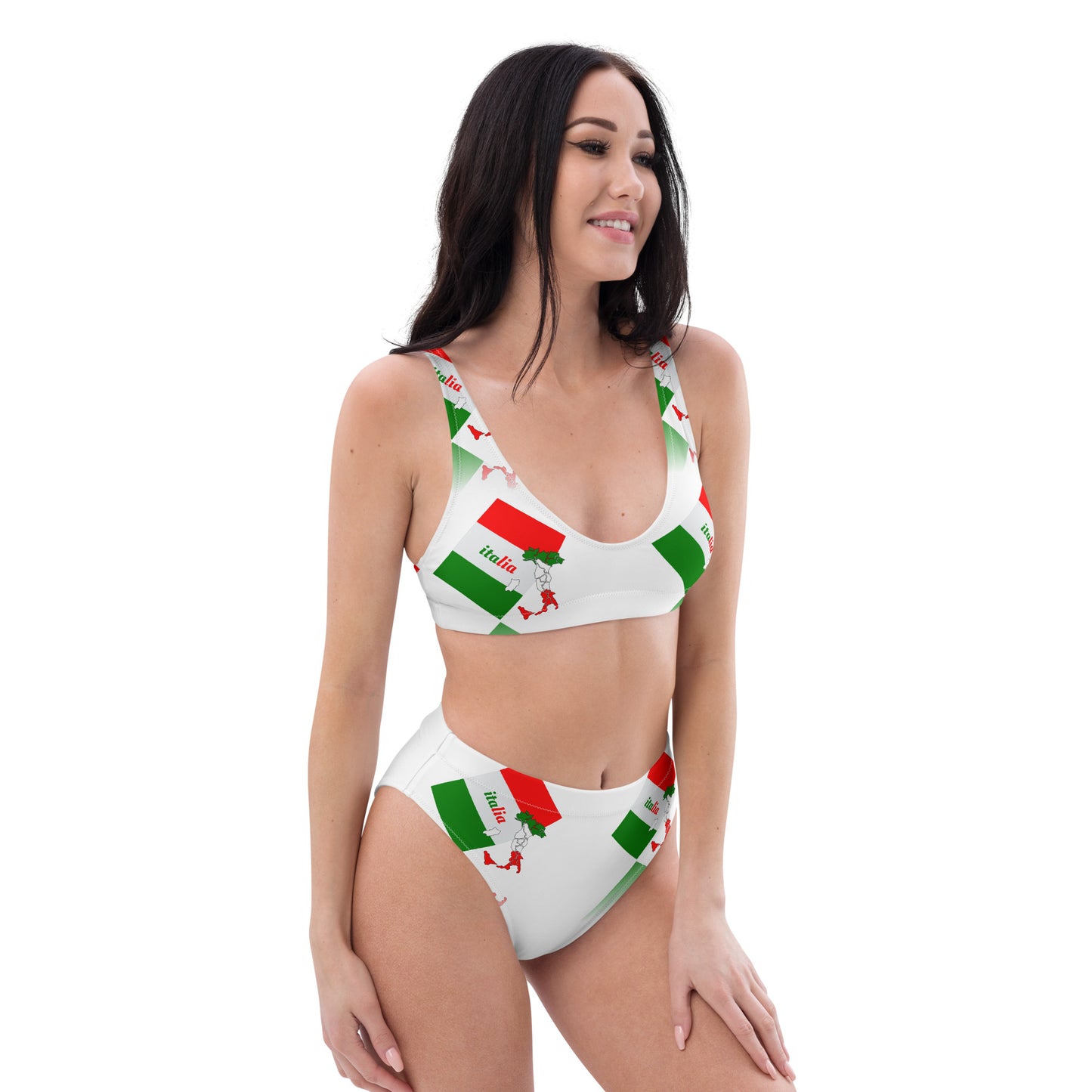 Elegant Italia-Italy Flag And Map Recycled High-Waisted Bikini