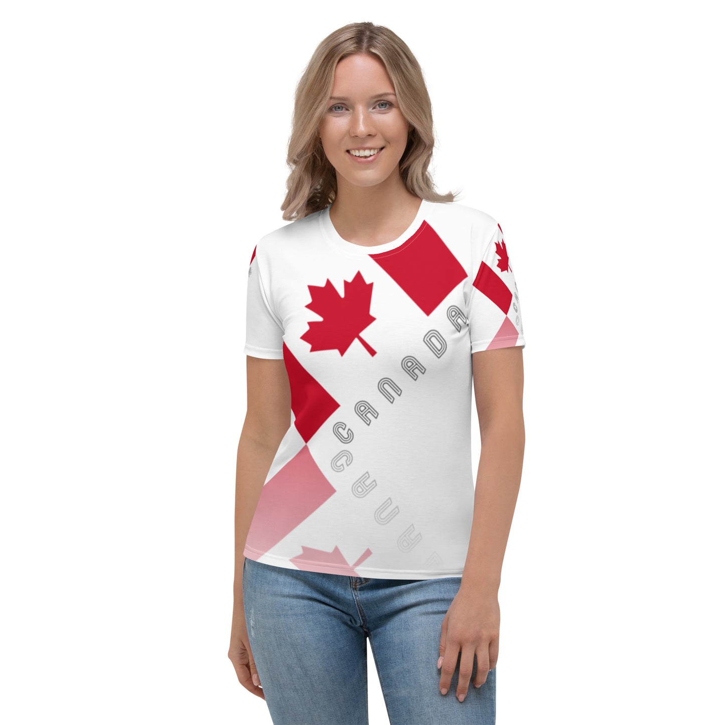 Elegant Maple Leaf Canada All-Over Print Women's Crew Neck T-Shirt