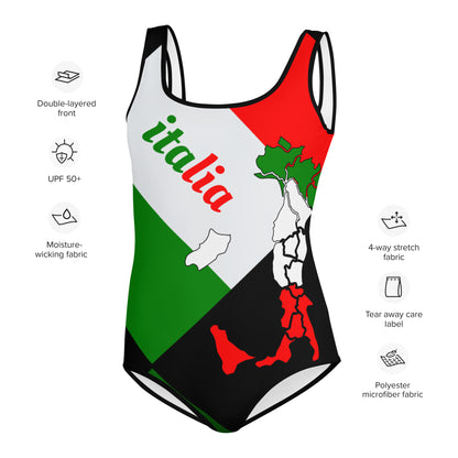 Elegant Italia - Italy Flag And Map Youth Black Swimsuit