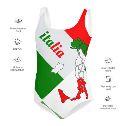 Elegant Italia - Italy Flag And Map Youth White Swimsuit