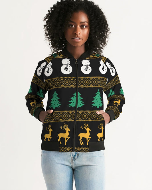 Snowman Tree Wonderland Black Women's Bomber Jacket TeeSpect