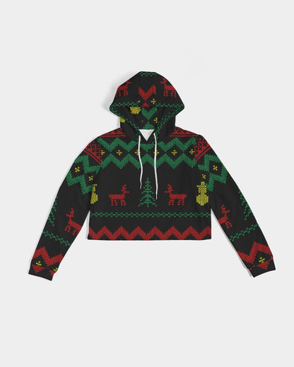 Christmas Merry Sweatshirt (Sweater) Black Women's Cropped Hoodie TeeSpect