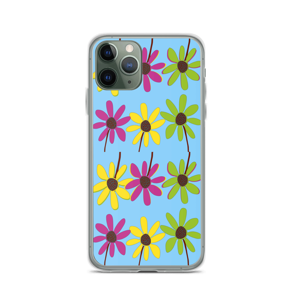 iPhone Colourful Hand Drawn Flower Petals Sky Blue Case TeeSpect