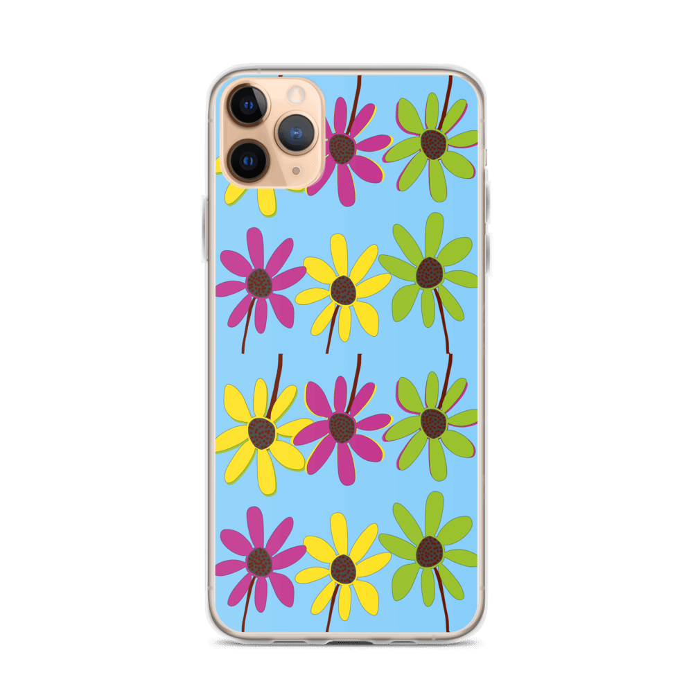 iPhone Colourful Hand Drawn Flower Petals Sky Blue Case TeeSpect