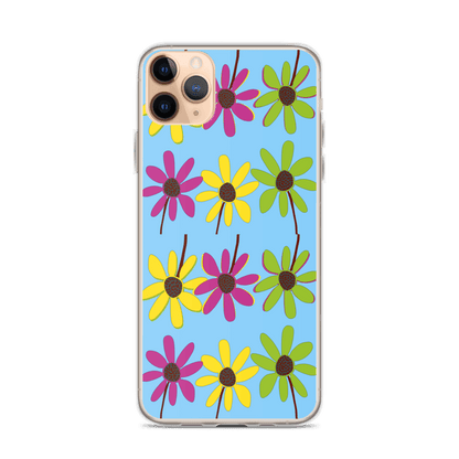 iPhone Colourful Hand Drawn Flower Petals Sky Blue Case TeeSpect