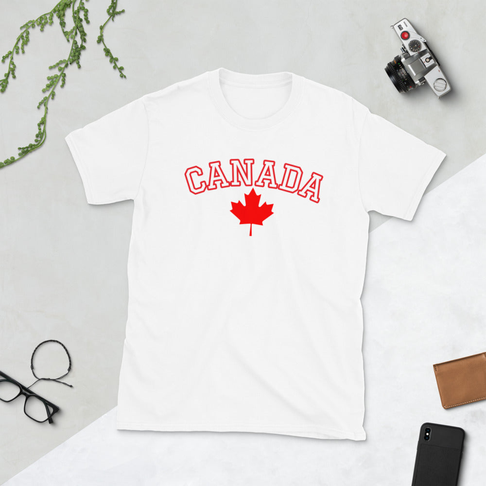 Bold Canada And Maple Leaf Unisex Soft Cotton, Softstyle Short-Sleeve T-Shirt TeeSpect