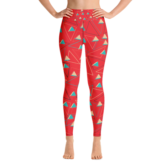 Triangular Candied Deep Red Yoga Leggings - With Pockets TeeSpect