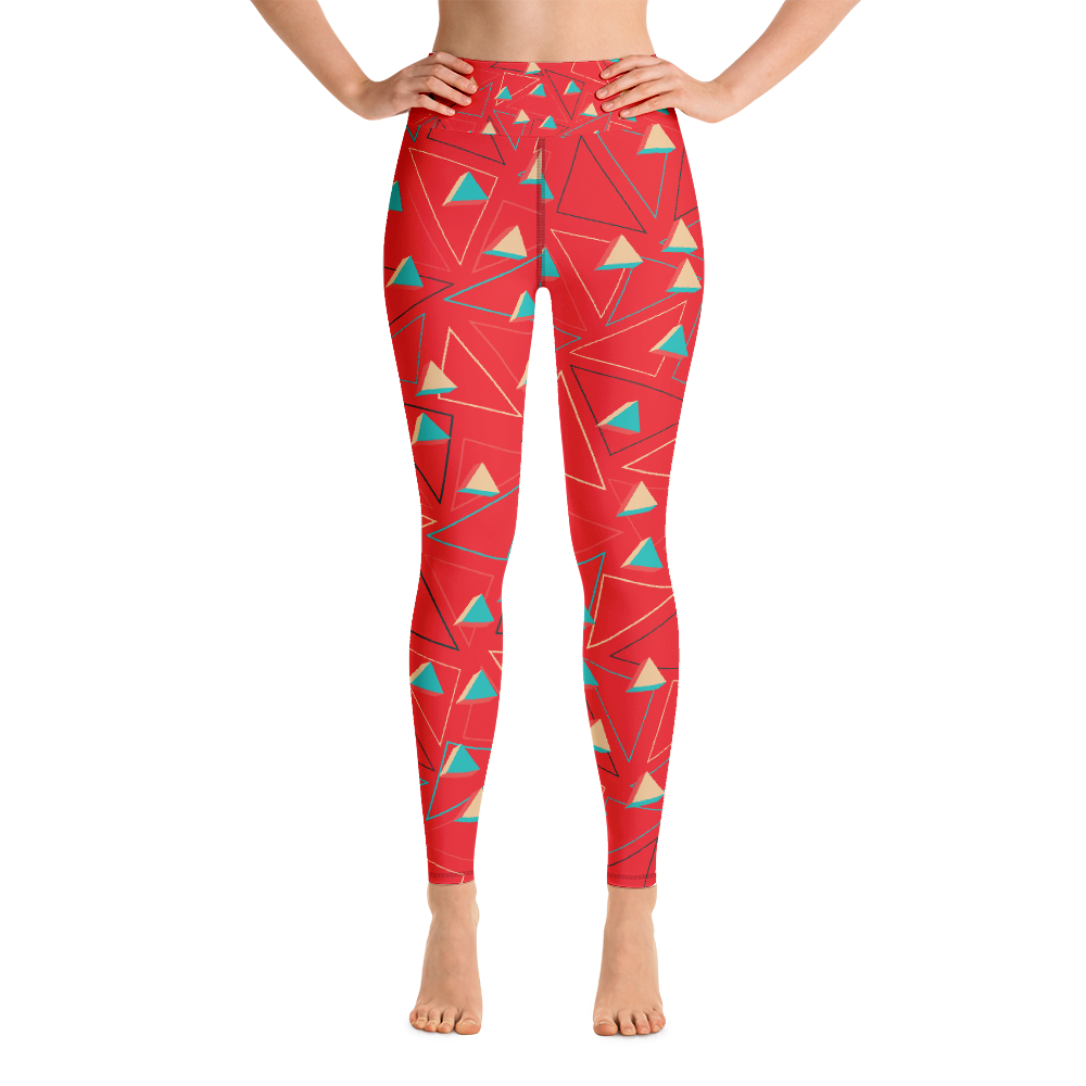 Triangular Candied Deep Red Yoga Leggings - With Pockets TeeSpect