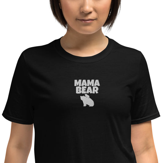 Bold Mama Bear Embroidered White Softstyle Short-Sleeve Unisex T-Shirt TeeSpect