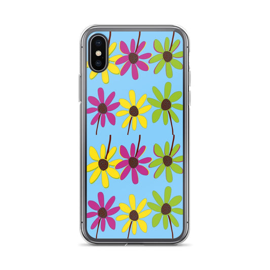 iPhone Colourful Hand Drawn Flower Petals Sky Blue Case TeeSpect