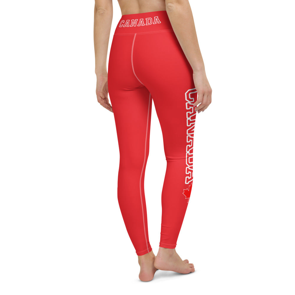 Bold Canada And Maple Leaf Super Soft, Stretchy, Comfortable All Over Print Yoga Leggings With Pockets TeeSpect