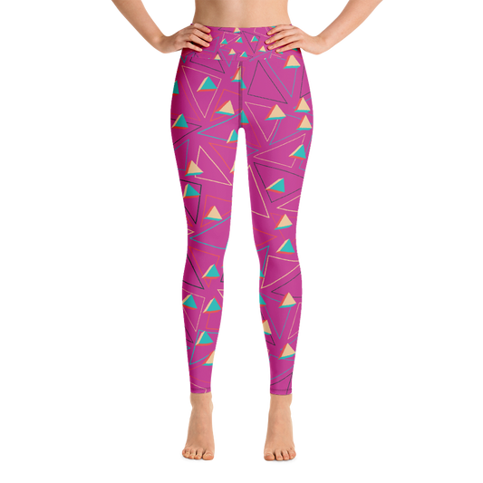 Triangular Candied Pink Yoga Leggings - With Pockets TeeSpect