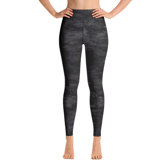 Textured Black Camouflage Yoga Leggings - With Pockets TeeSpect
