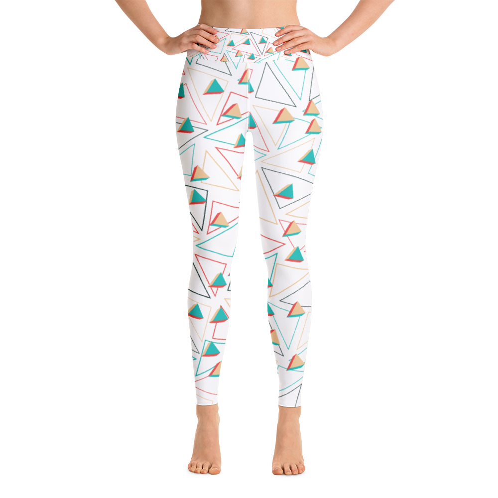 Triangular Candied White Yoga Leggings - With Pockets TeeSpect