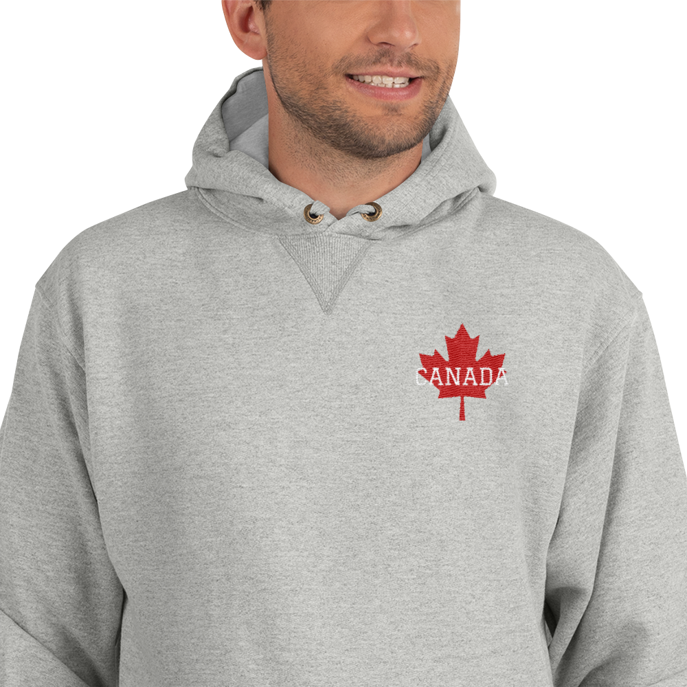 Men's Champion Hoodie Embroidered Bold CANADA Maple Leaf TeeSpect