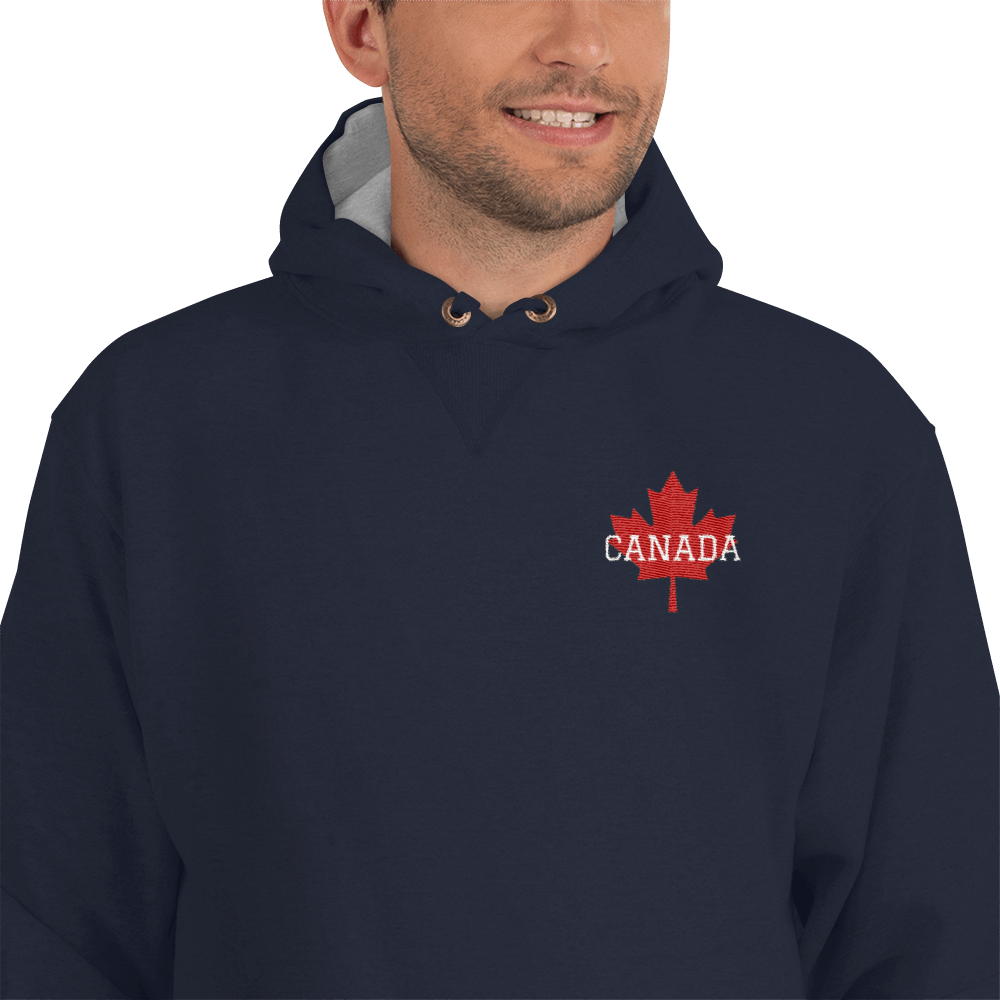 Men's Champion Hoodie Embroidered Bold CANADA Maple Leaf TeeSpect