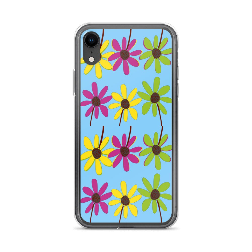 iPhone Colourful Hand Drawn Flower Petals Sky Blue Case TeeSpect