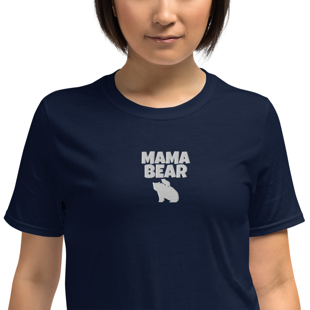 Bold Mama Bear Embroidered White Softstyle Short-Sleeve Unisex T-Shirt TeeSpect