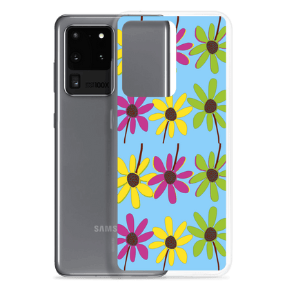Colourful Hand Drawn Flower Petals Sky Blue Samsung Case TeeSpect