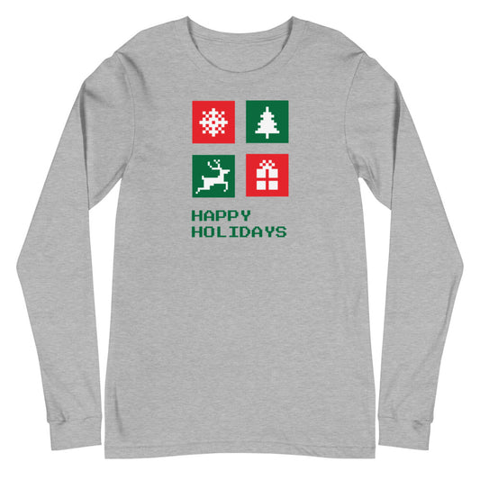 Happy Holidays Box Custom Text Personalized Unisex Long Sleeve Tee | Bella + Canvas 3501 TeeSpect