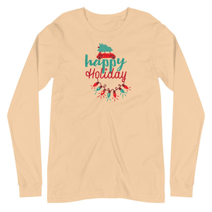 Happy Holiday Lights Truck Custom Text Personalized Unisex Long Sleeve Tee | Bella + Canvas 3501 TeeSpect