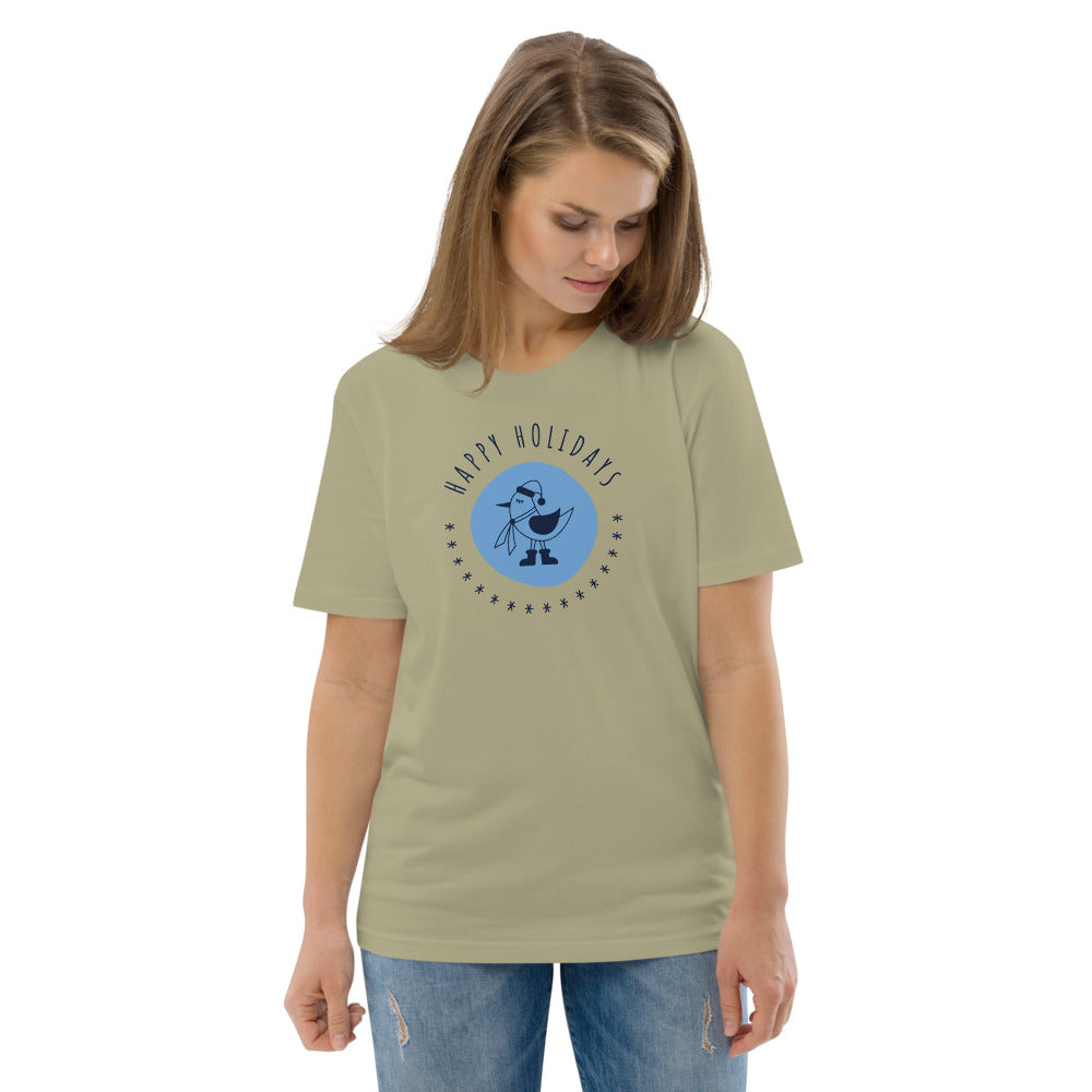 Happy Holiday Tweet Blue Unisex Organic Cotton T-Shirt TeeSpect
