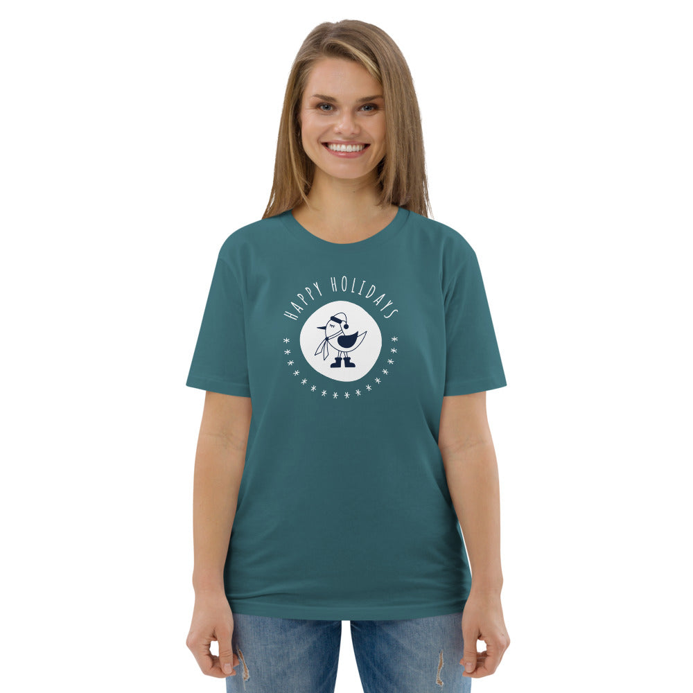 Happy Holiday Tweet Blue Unisex Organic Cotton T-Shirt TeeSpect