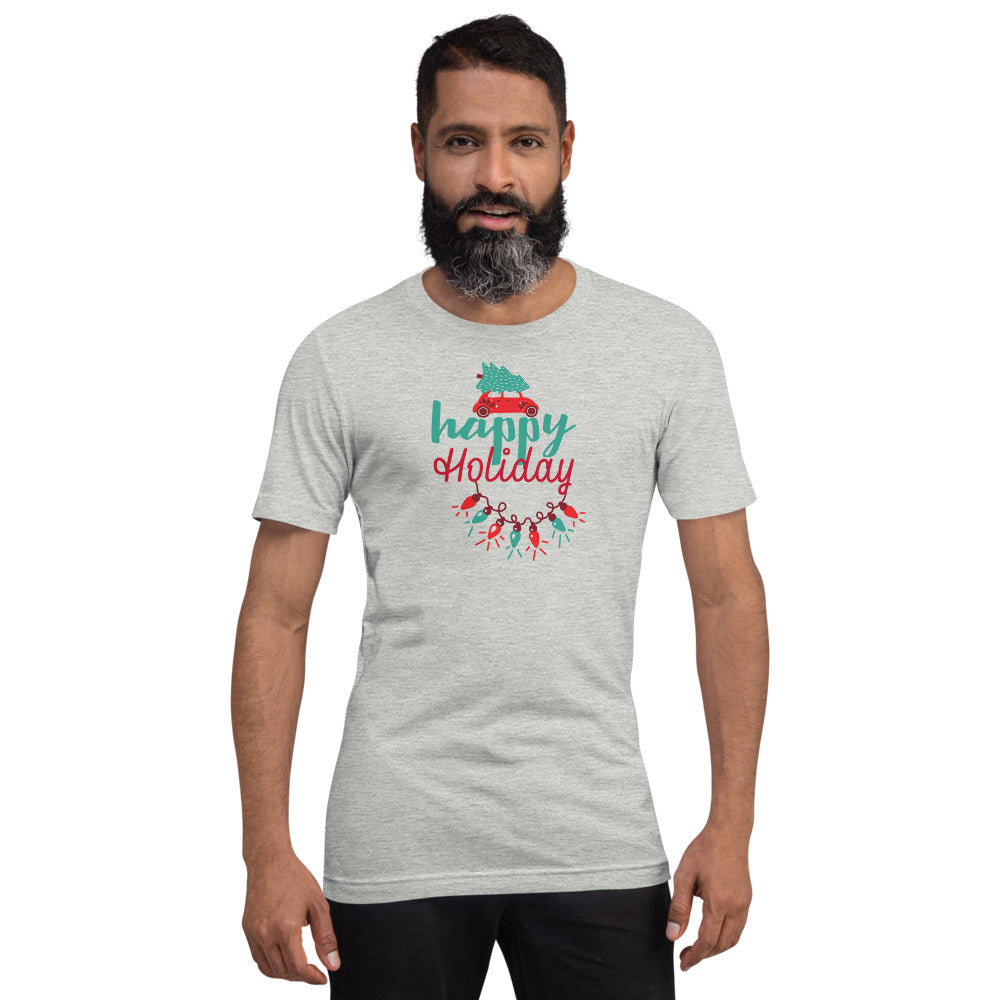 Happy Holiday Lights Truck Custom Text Personalized Unisex Staple T-Shirt TeeSpect