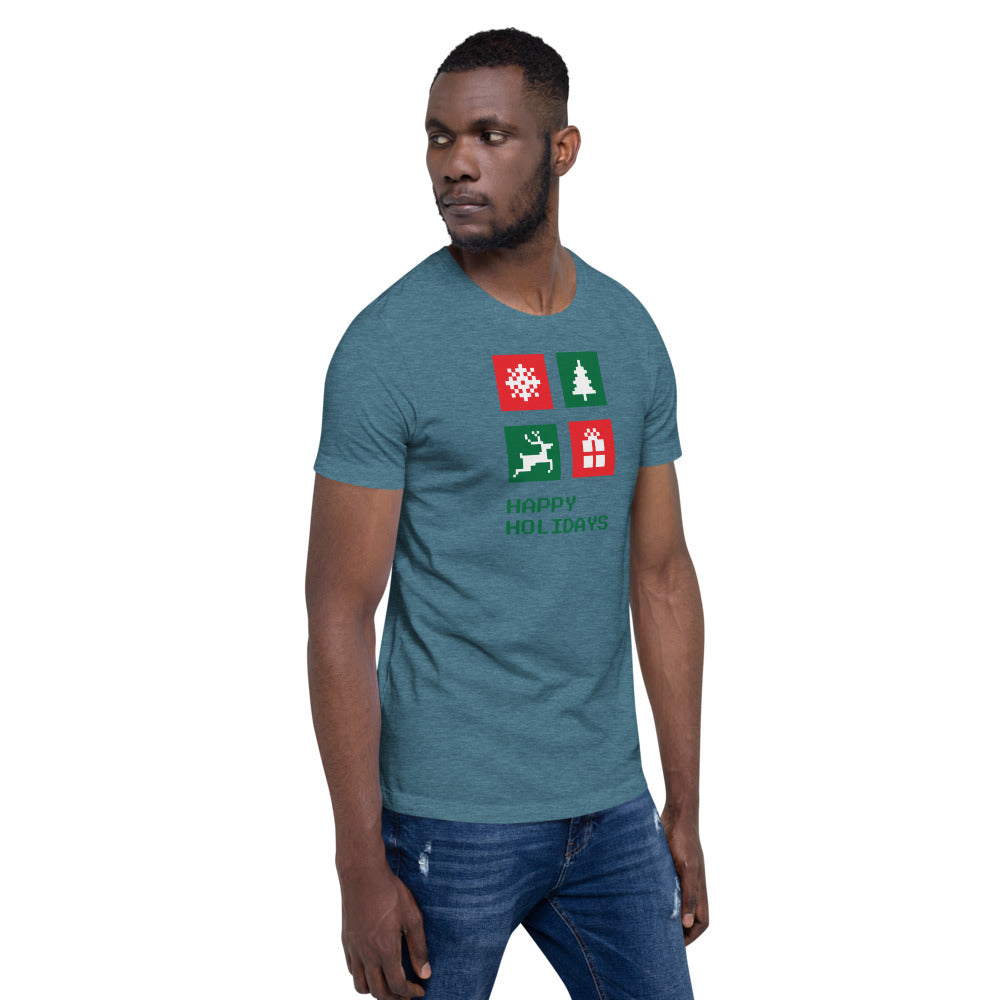 Happy Holiday Icon Box Custom Text Personalized Unisex Staple T-Shirt TeeSpect