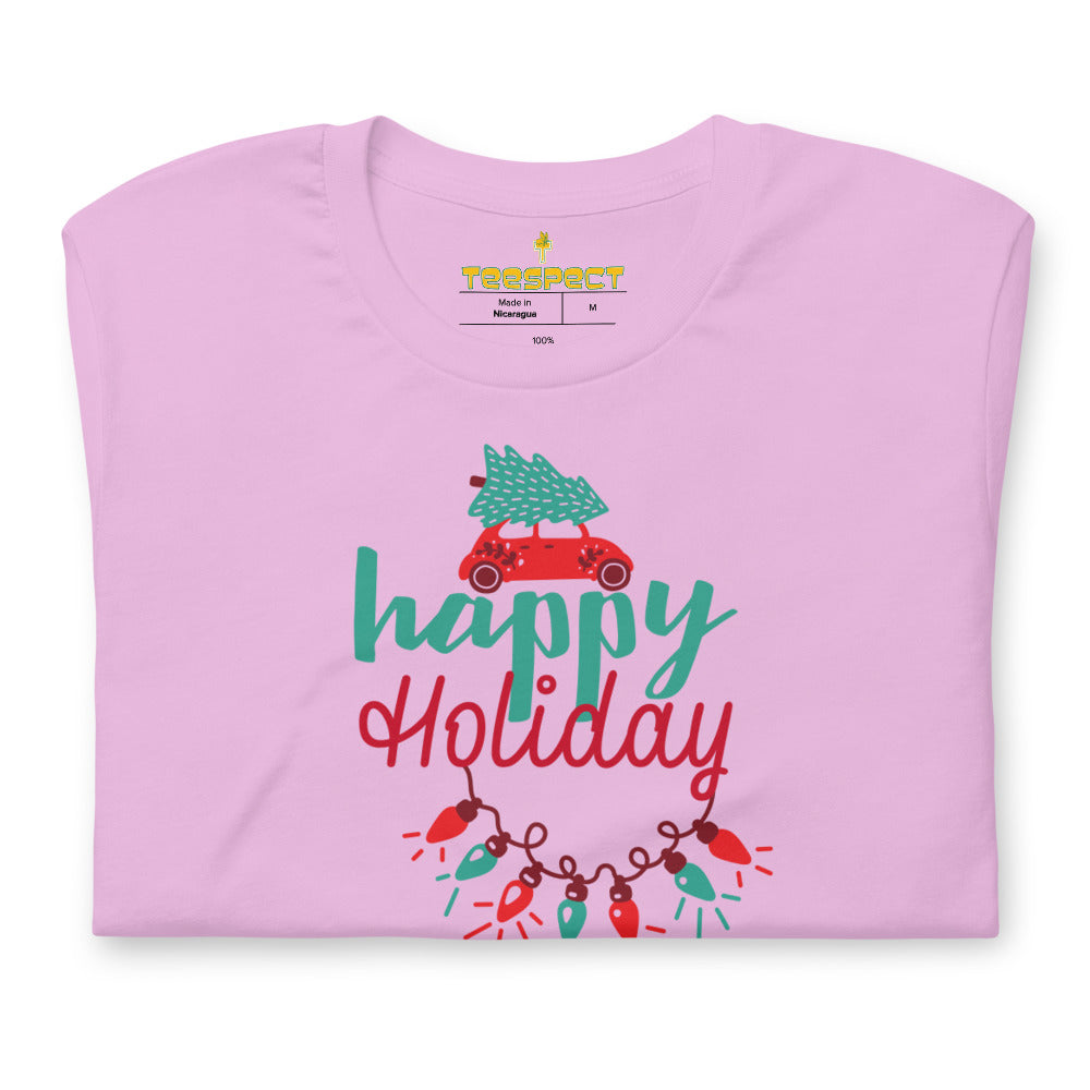 Happy Holiday Lights Truck Custom Text Personalized Unisex Staple T-Shirt TeeSpect