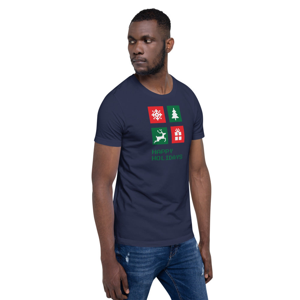 Happy Holiday Icon Box Custom Text Personalized Unisex Staple T-Shirt TeeSpect