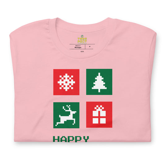 Happy Holiday Icon Box Custom Text Personalized Unisex Staple T-Shirt TeeSpect